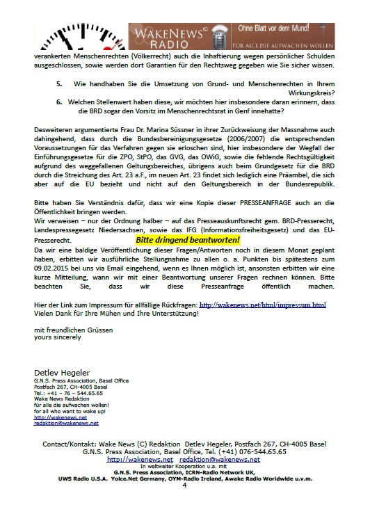 Presseanfragen an Boris Pistorius Land Niedersachsen zur Inhaftierungvon Frau Dr. Marina S�ssner 20150202 p4